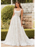 Square Neck Ivory Sequined Allover Lace Dreamy Wedding Dress